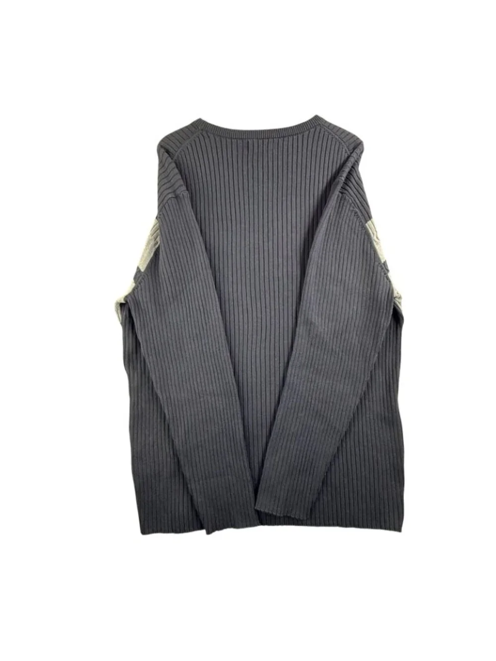 Nautica Sweater Mens 3XL Navy Gray Striped Crewneck Cotton Knit Ribbed Pullover